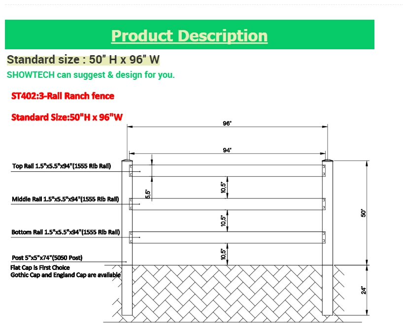 3 Rai Brown/Wood/Tan/Grey/White/Black Colored Vinyl/PVC/Plastic/Composite Hog/Pig Fence Rails/Panels/Gates/Slats